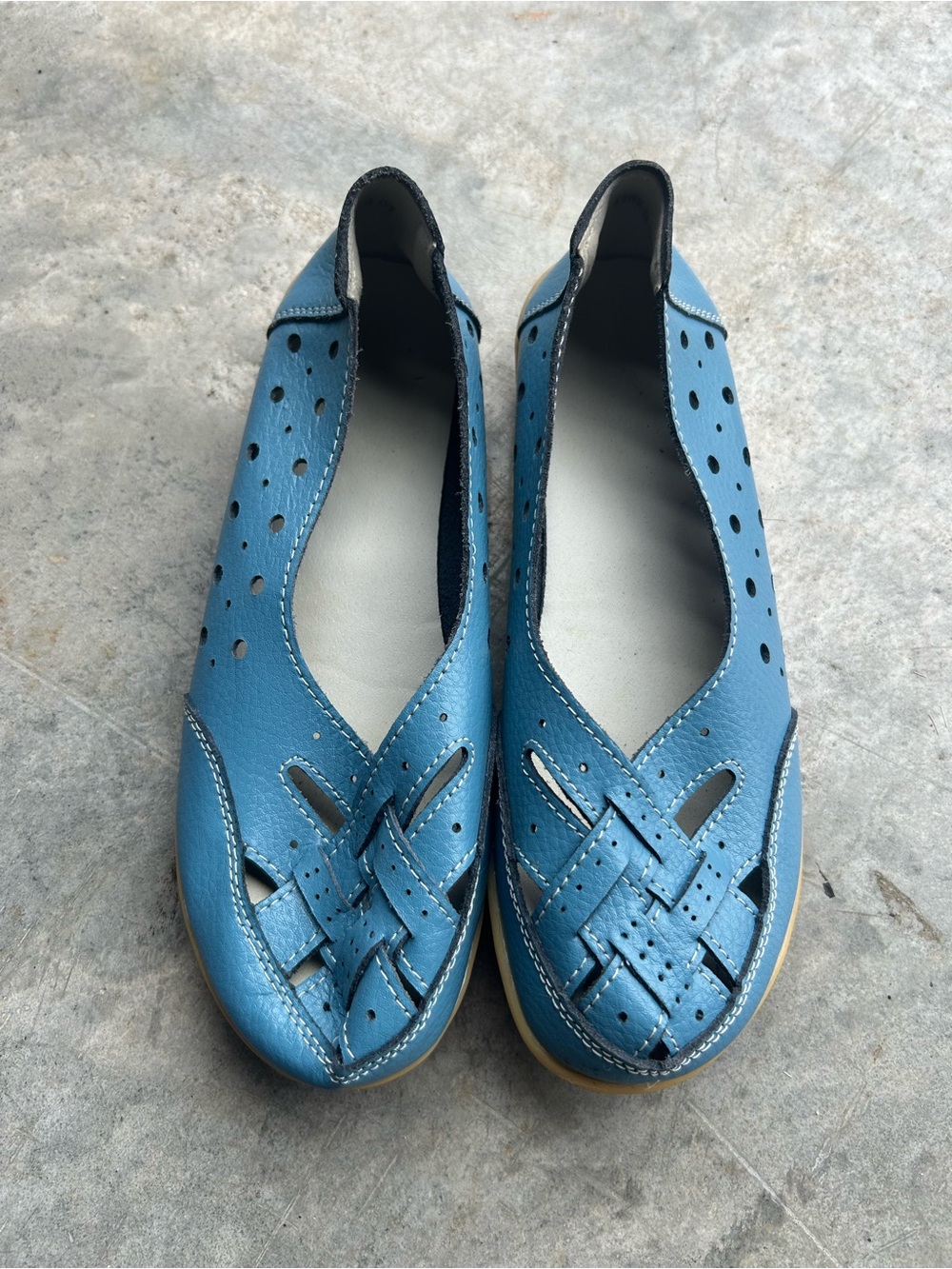 Women's Blue Woven Leather Slip-On Flats